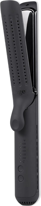 L'ANGE HAIR Le Duo Edge 360° Airflow Titanium Styler Blush | 2-in-1 Flat Iron Straightener & Curling Iron | 1” Wide Titanium Plates with Rounded Corners & Softly Beveled Edges (Black)