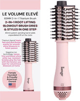 L'ANGE Hair Le Volume Elevé 65MM 2-in-1 Titanium Brush Dryer | Dry and Style | Unique Teardrop Shape Barrel | 3 Heat Settings | 360° Vented Airflow | Ionic Technology for Frizz-Free Styling (Blush)