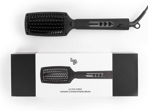 L'ANGE HAIR Le Vite Curve Ceramic Straightening Brush | Heated Straightener Flat Iron for Smooth, Anti Frizz Hair | for All Hair Lengths | Hot Styling Brush for Effortless Straightening (Black)