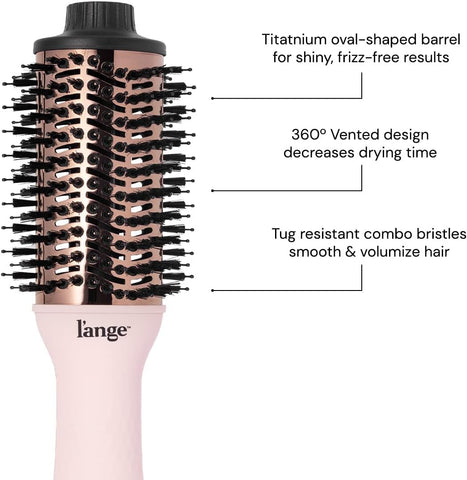L'ANGE HAIR Le Volume 2-in-1 Titanium Blow Dryer Brush | Frizz Control Blowout Hair Dryer Brush For Drying And Straightening | Volumizing Hot Air Styler For All Hairstyles | Oval Barrel | Blush - 60mm