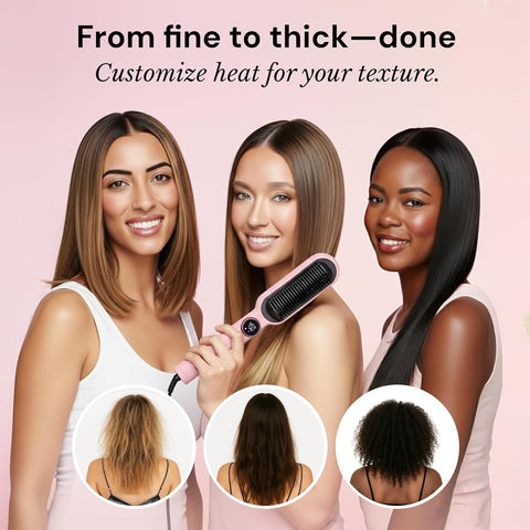 L'ANGE HAIR Smooth It 2-in-1 Hair Straightener Brush with Digital Temperature Dial Up to 450°F | Frizz Control Straightening Comb | Quick Styling Hot Brush for All Hair Types | Auto Shut-Off | Blush