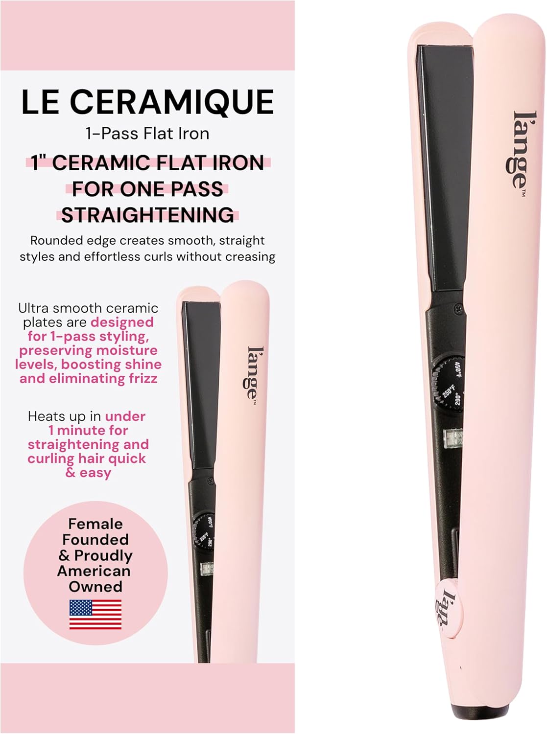 L'ANGE HAIR Le Ceramique 1-Pass Flat Iron Hair Straightener | Fast Heating Ceramic Flat Iron | Best Hot Tools Professional Hair Straightener to Lock in Moisture & Shine | (Blush)