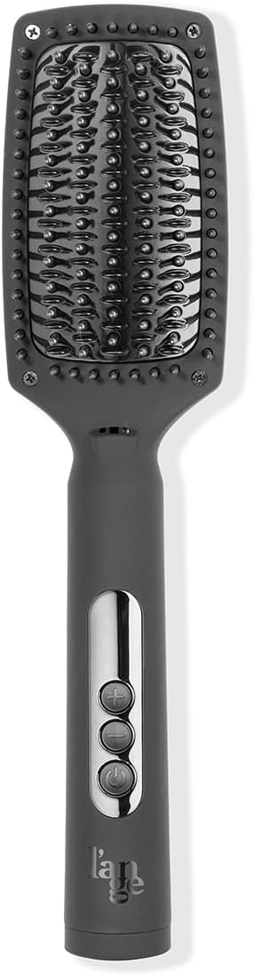 L'ANGE HAIR Le Vite Curve Ceramic Straightening Brush | Heated Straightener Flat Iron for Smooth, Anti Frizz Hair | for All Hair Lengths | Hot Styling Brush for Effortless Straightening (Black)