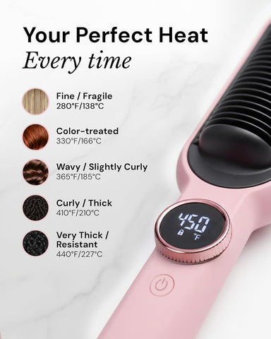 L'ANGE HAIR Smooth It 2-in-1 Hair Straightener Brush with Digital Temperature Dial Up to 450°F | Frizz Control Straightening Comb | Quick Styling Hot Brush for All Hair Types | Auto Shut-Off | Blush