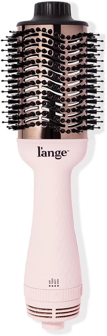 L'ANGE HAIR Le Volume 2-in-1 Titanium Blow Dryer Brush | Frizz Control Blowout Hair Dryer Brush For Drying And Straightening | Volumizing Hot Air Styler For All Hairstyles | Oval Barrel | Blush - 75mm