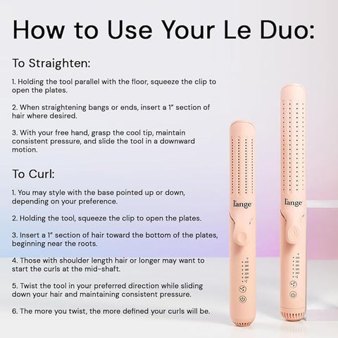 L'ANGE HAIR Le Duo Grande 360° Airflow 2 in 1 Straightener and Curler | 1 Inch Curling Wand & Titanium Flat Iron with 5.3" Plates | Hair Straightener & Curler for Long Hair (Blush)