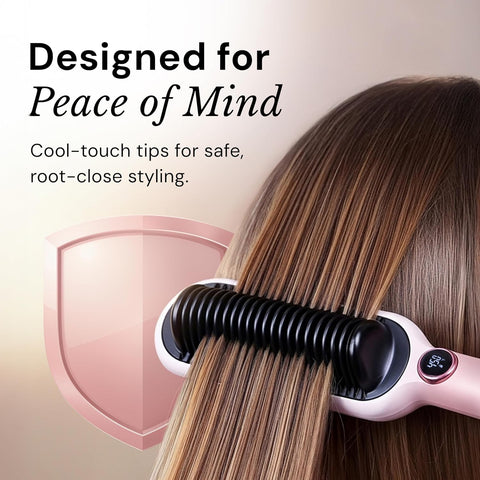 L'ANGE HAIR Smooth It 2-in-1 Hair Straightener Brush with Digital Temperature Dial Up to 450°F | Frizz Control Straightening Comb | Quick Styling Hot Brush for All Hair Types | Auto Shut-Off | Blush