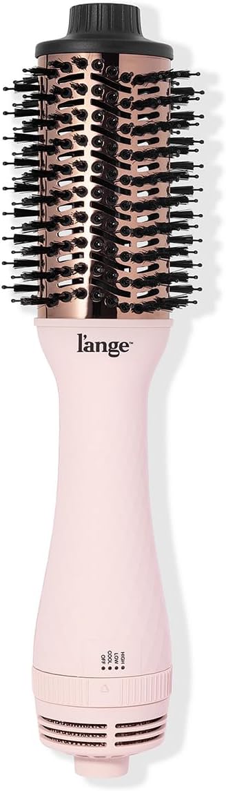 L'ANGE HAIR Le Volume 2-in-1 Titanium Blow Dryer Brush | Frizz Control Blowout Hair Dryer Brush For Drying And Straightening | Volumizing Hot Air Styler For All Hairstyles | Oval Barrel | Blush - 60mm